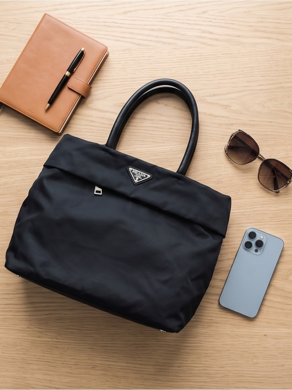 Prada Black Nylon Tote with Top Handles